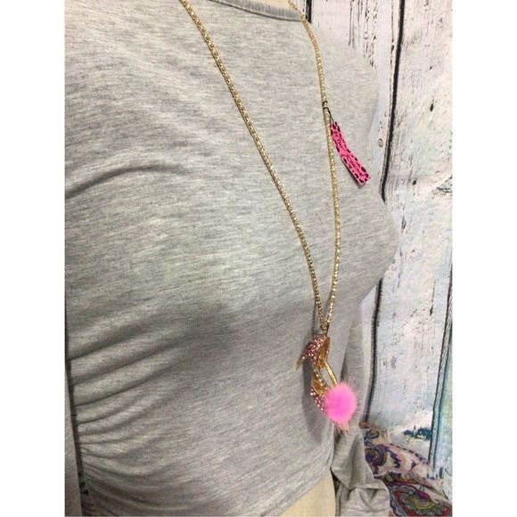 NWT Betsey Johnson Pink & Gold Rhinestone Shoe Pendant Adjustable Chain - Picture 2 of 15